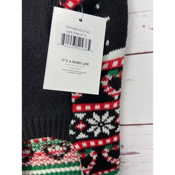 It's A Bark's Life Red Green Black Abstract Snowman Dog Ugly Christmas Sweater C - Picture 3 of 5